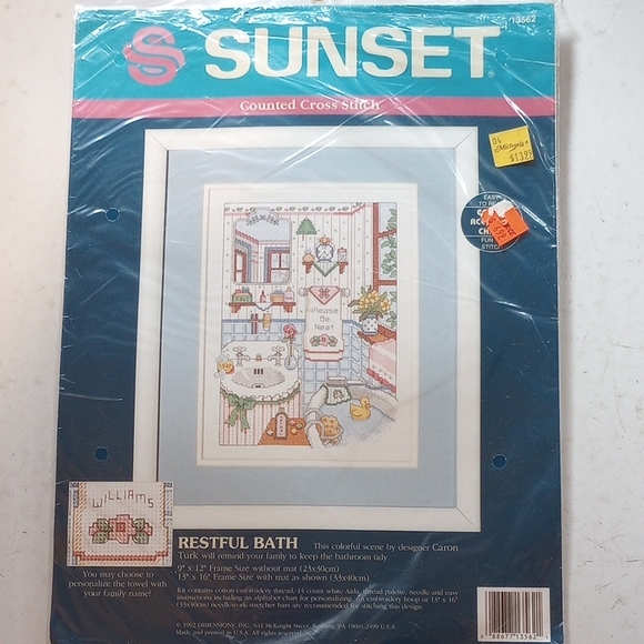 NWT Restful Bath Counted Cross Stitch Sampler Kit, Sunset 13562, Bathroom - Picture 1 of 5